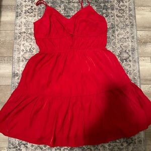 Sleeveless Red Mini Dress with V-Neck and Tiered Skirt